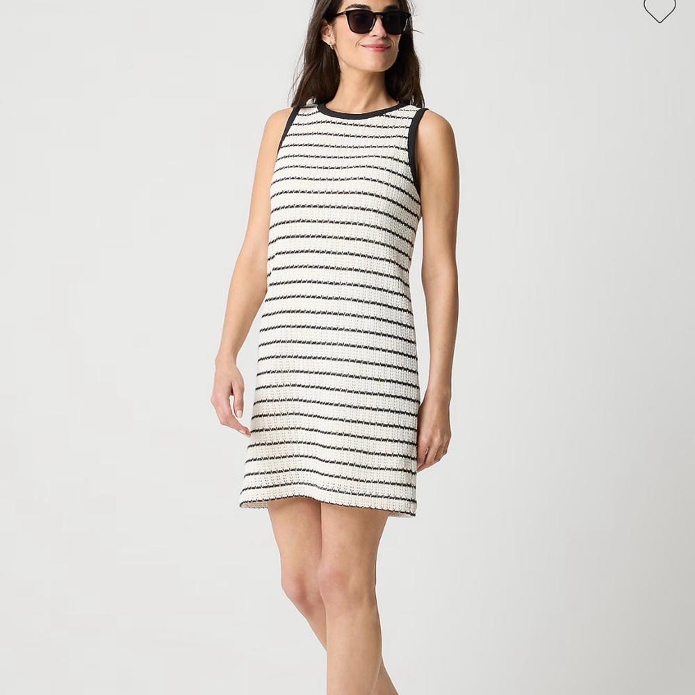 J. Crew Black and Ivory Striped Crochet Mini Dress Large